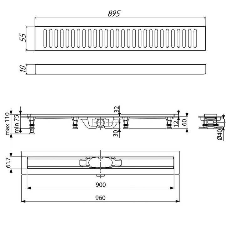 Душевой лоток Timo SP10 90 с решеткой PC10 90 хром матовый