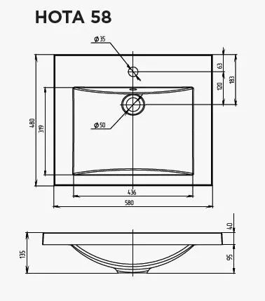 Тумба подвесная 1Marka Соната 58П с раковиной Нота New Polytitan 58, 1 ящик, белый