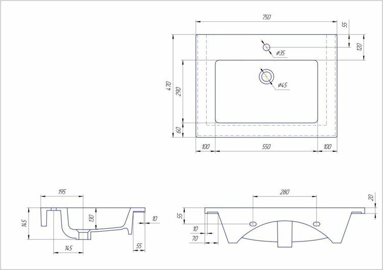 Тумба с раковиной Asb-mebel Белмонти 75 подвесная, синий