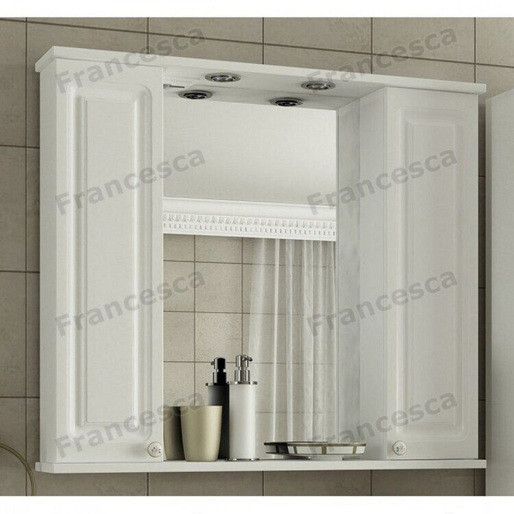 Зеркало Francesca Империя 90 с подсветкой, с полкой, 2 шкафчика, белое