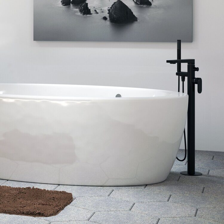 Смеситель для ванны WasserKraft Elbe 7421 напольный, с душем, черный Soft-touch