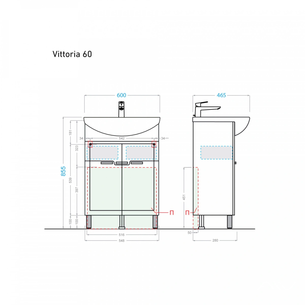 Тумба с раковиной Alavann Vittoria 60-02 напольная, белая от магазина Vanna-Vanna.ru!