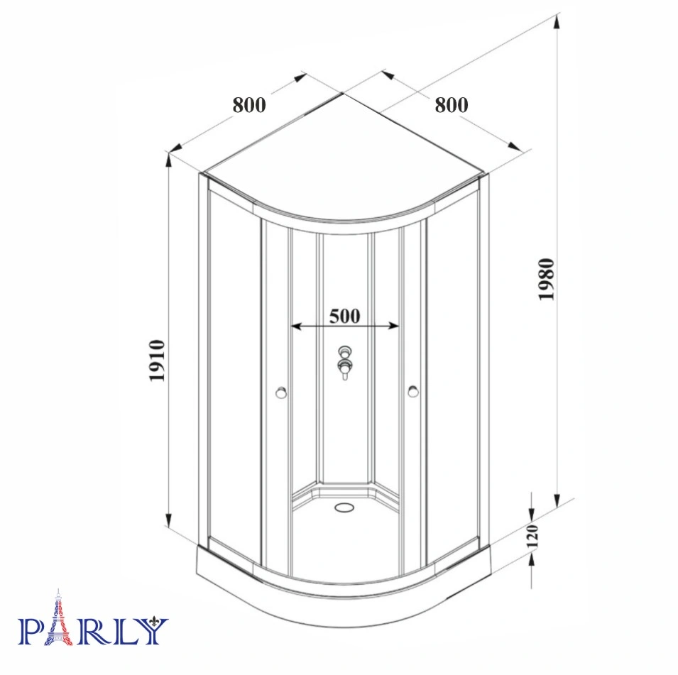 Душевой уголок PARLY BETT B831 80х80х210 1/4 круга, с поддоном, прозрачное стекло, черный от магазина Vanna-Vanna.ru!