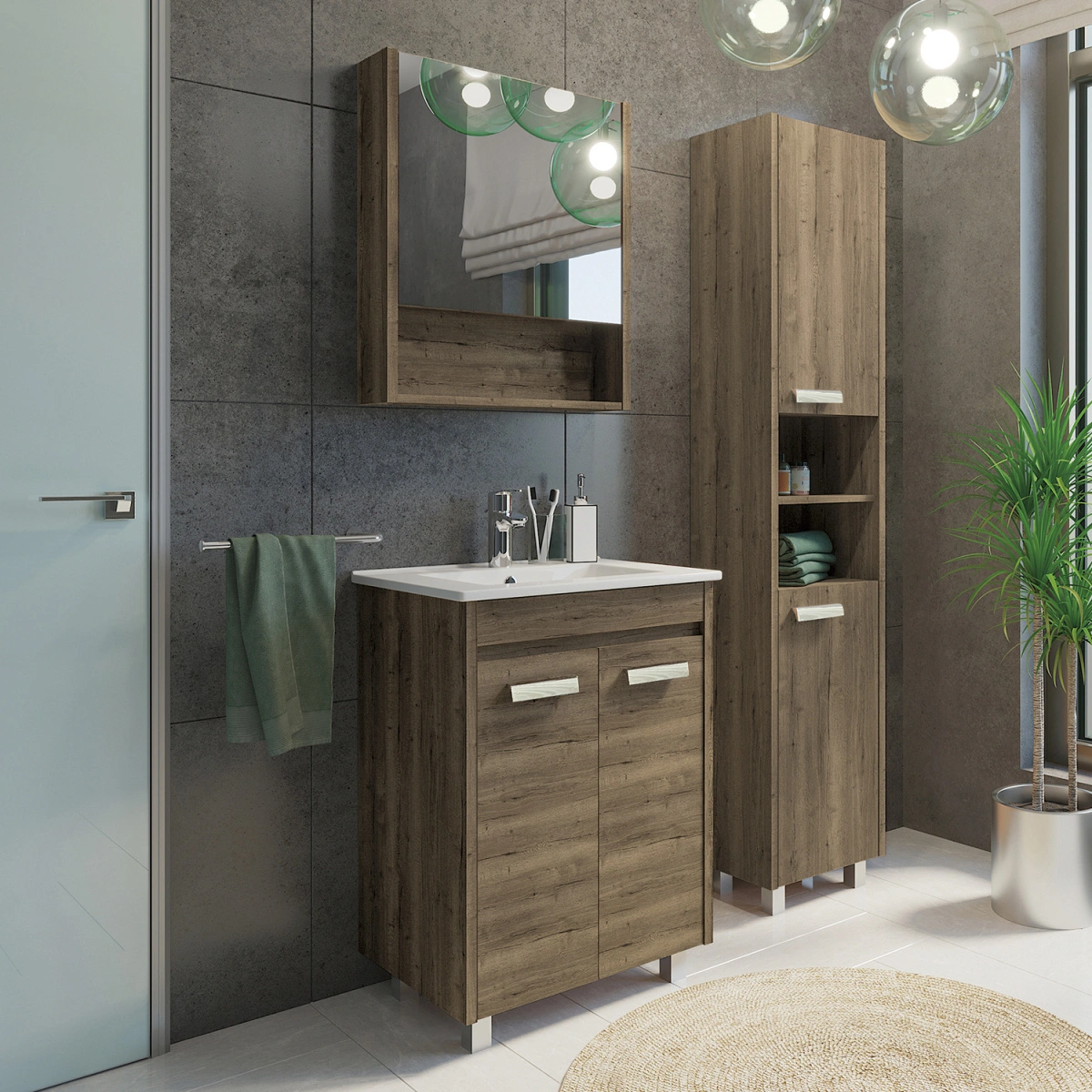 Тумба напольная Comforty Марио-60 дуб темный с раковиной Квадро 60 от магазина Vanna-Vanna.ru!