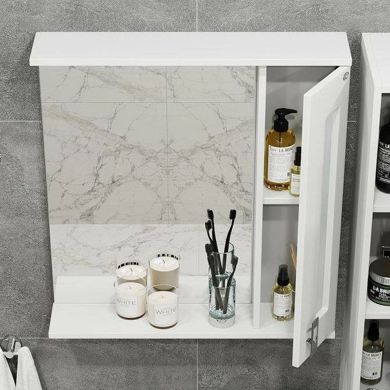 Зеркало со шкафчиком Onika Кристалл 67 R свет, белый от магазина Vanna-Vanna.ru!