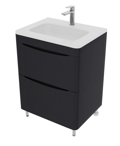Тумба напольная Style Line Бергамо мини 60 (2 ящ.) антискрейтч графит матовый с раковиной Каре Люкс МИНИ 600х350 от магазина Vanna-Vanna.ru!