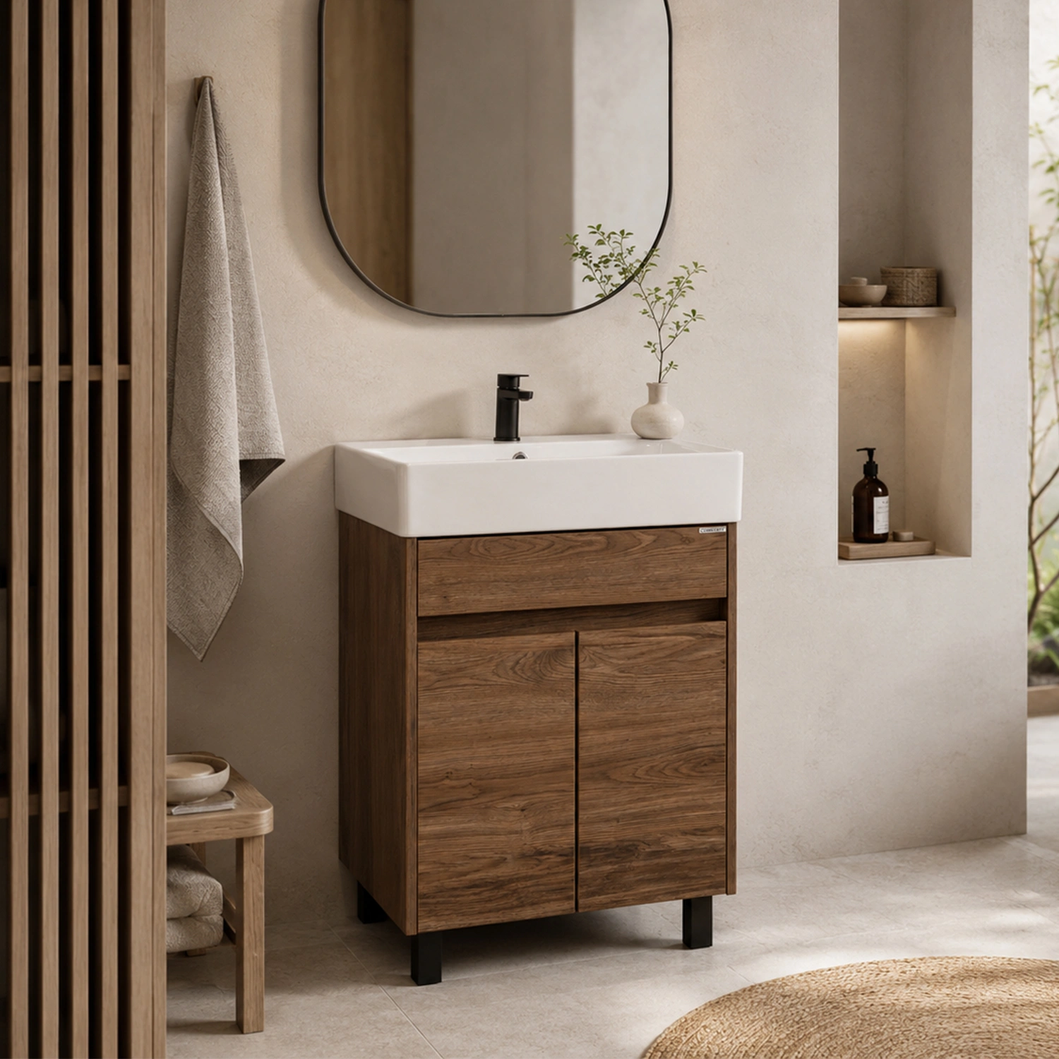 Тумба напольная Comforty Тоскана-60Н дуб чарльстон тёмно-коричневый с раковиной CF3WL032 от магазина Vanna-Vanna.ru!