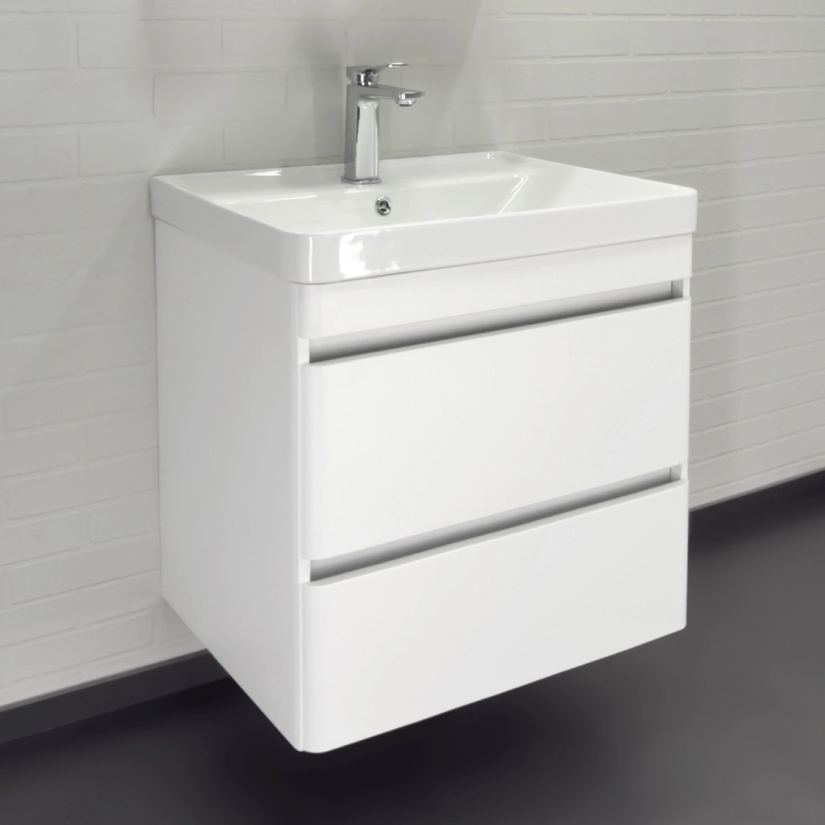 Тумба подвесная Comforty Валдай-60П2 белый матовый с раковиной 4460 от магазина Vanna-Vanna.ru!