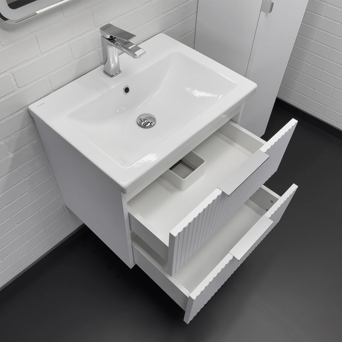 Тумба подвесная Comforty Лима-60П2 белый матовый с раковиной Комо 60 от магазина Vanna-Vanna.ru!