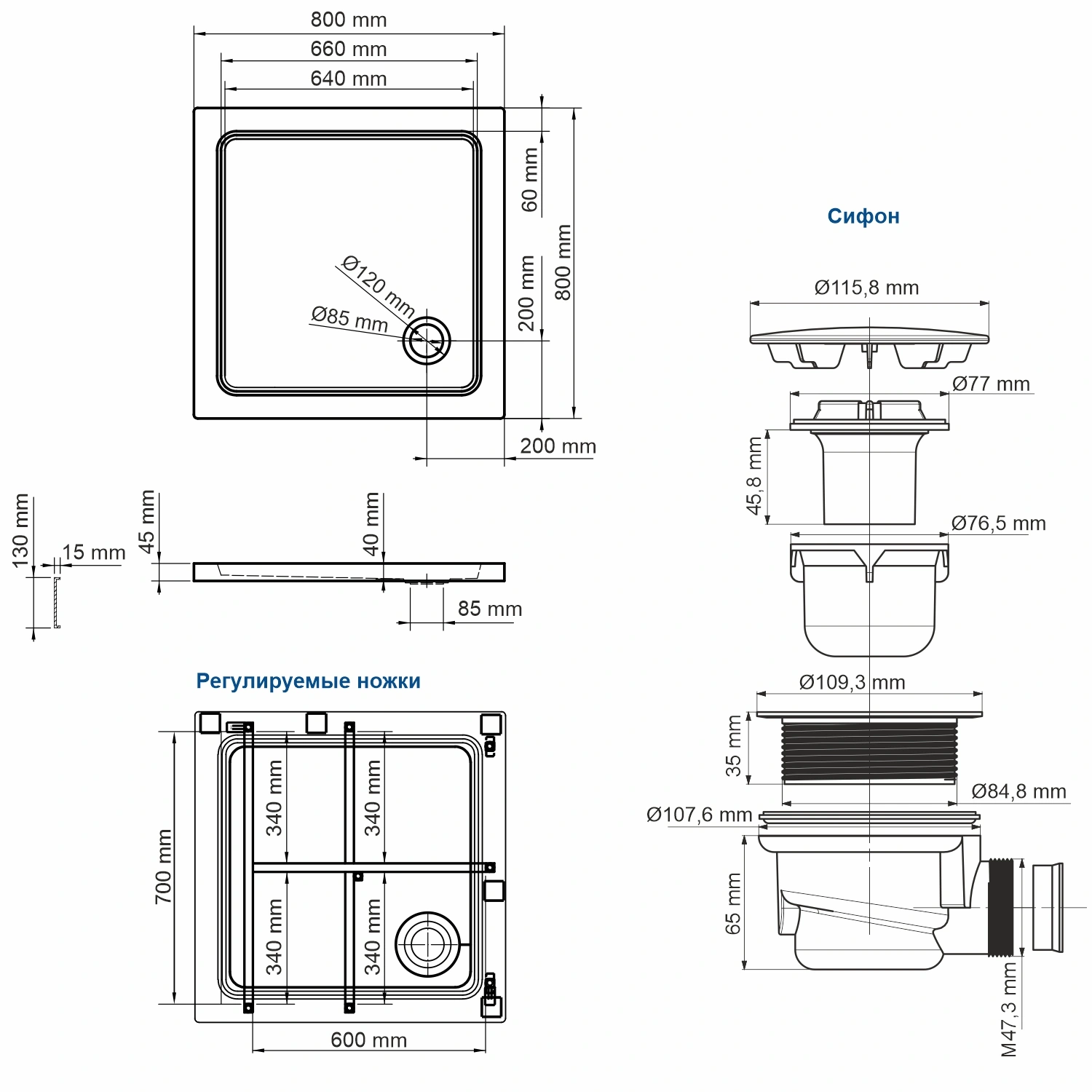Поддон для душа WasserKraft Amper 29T02 80х80 квадратный, акриловый, белый от магазина Vanna-Vanna.ru!