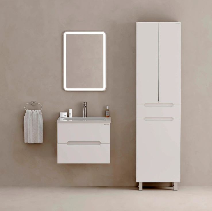 Пенал Onika Айленд 50 напольный, белый, с бельевой корзиной от магазина Vanna-Vanna.ru!