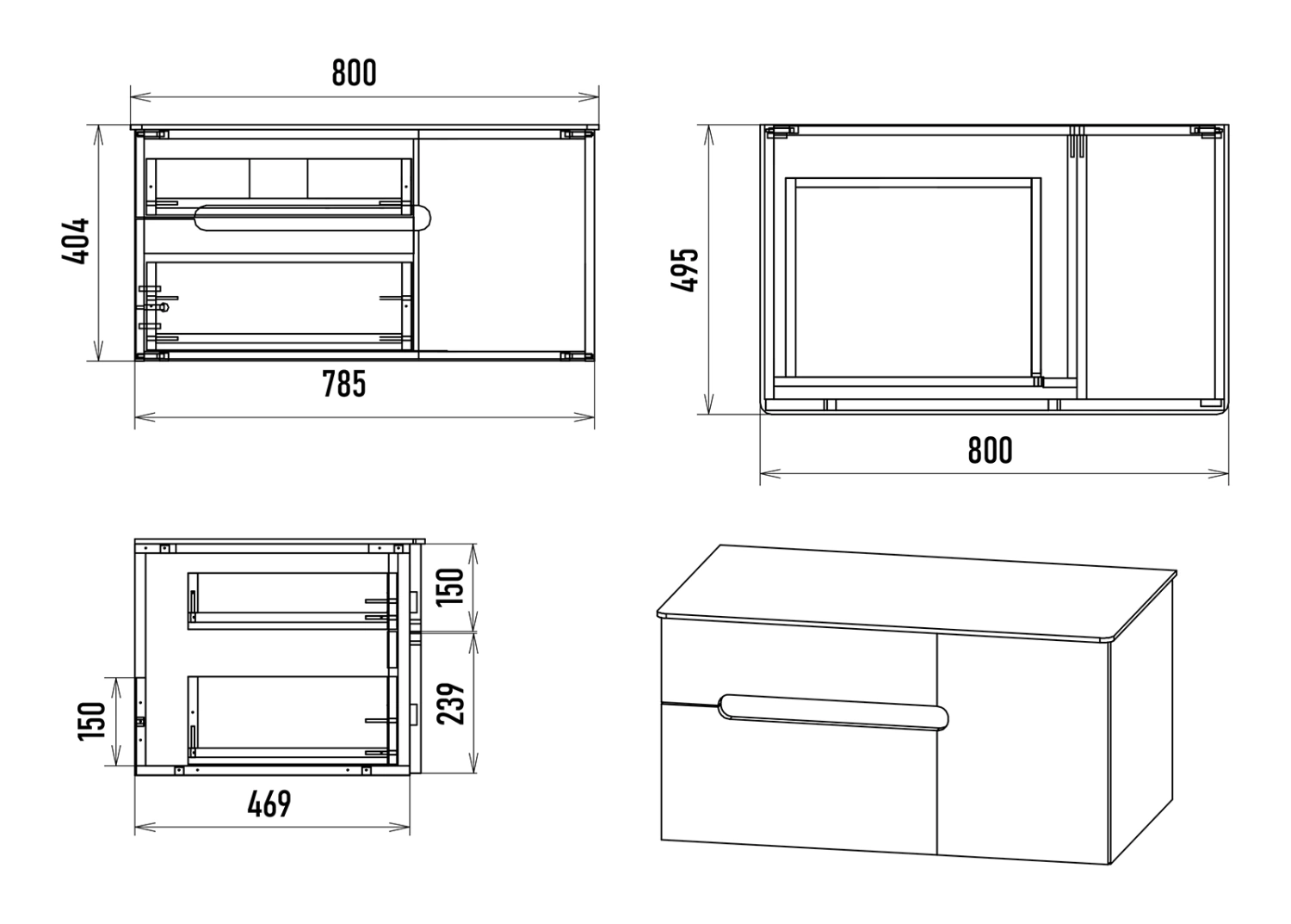 Тумба с раковиной Misty Роял 80 подвесная, черный от магазина Vanna-Vanna.ru!