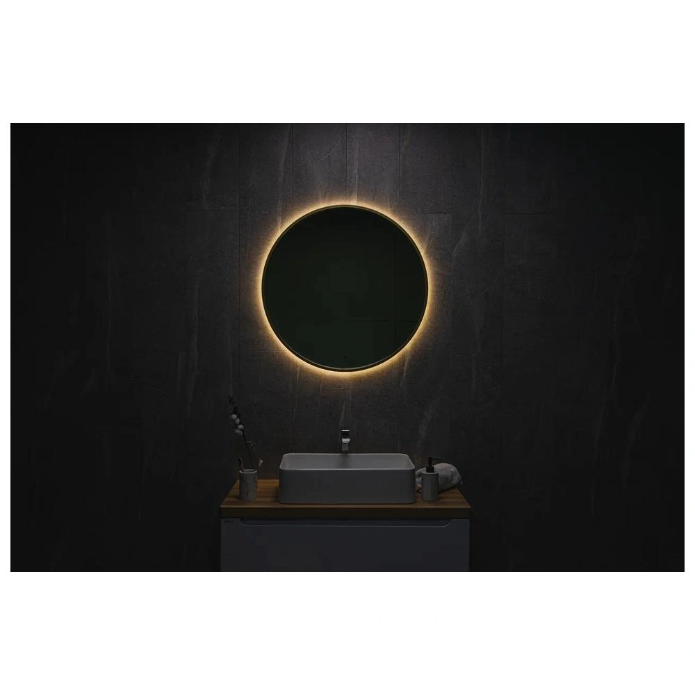 Зеркало Dreja SHINE 80x80 см, метал. рама, золото, беск. сенсор, LED-подсветка, диммер от магазина Vanna-Vanna.ru!