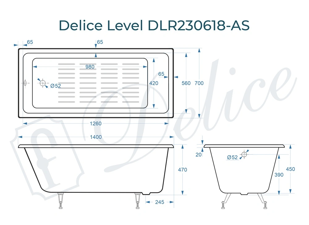 Ванна чугунная Delice Level 140х70 DLR230618-AS с антискользящим покрытием от магазина Vanna-Vanna.ru!