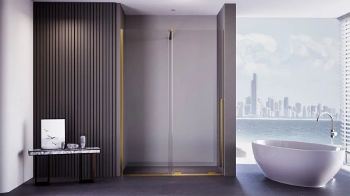 Душевая дверь Veconi Premium Trento PTDW-50G, 1000x2000, брашированное золото, стекло прозрачное от магазина Vanna-Vanna.ru!