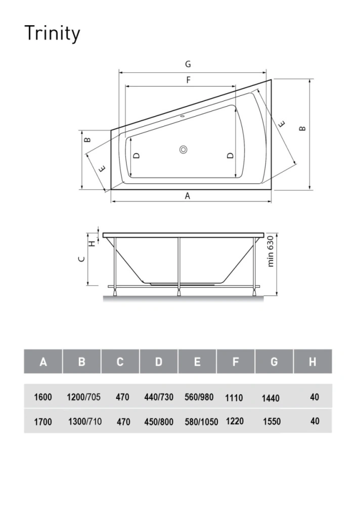 Ванна акриловая Vayer Trinity 170х130 R правая