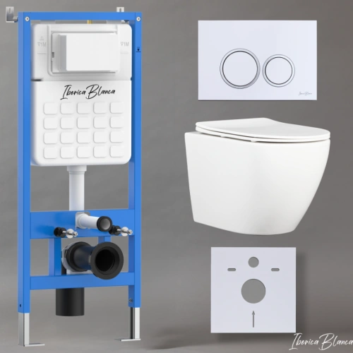 Комплект 3в1 IBERICA BLANCA инсталляция SILENCIO, унитаз BILBAO ALTO белый, кнопка смыва ESTI-O белый глянцевый (IB001.BLA.231.821) от магазина Vanna-Vanna.ru!