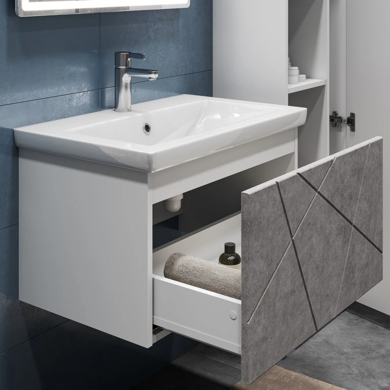 Тумба подвесная Vigo Geometry 60 с раковиной Como 60, бетон от магазина Vanna-Vanna.ru!