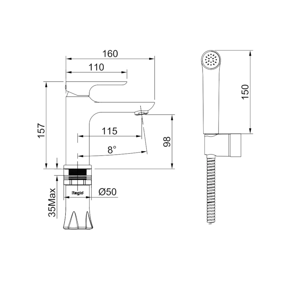 Смеситель для раковины с гигиеническим душем Raglo R03.12, хром от магазина Vanna-Vanna.ru!