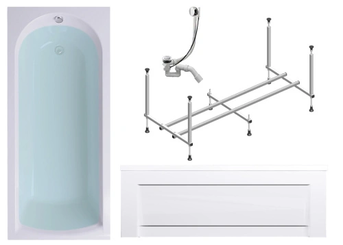 Комплект (4в1) Акриловая ванна TIMO MIKA1870 180*70*58+Каркас+Слив-перелив+фронтальная панель