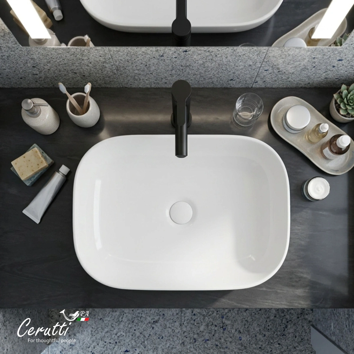 Раковина Ceruttispa CR0078B накладная, белая, прямоугольная 460х330х135 от магазина Vanna-Vanna.ru!