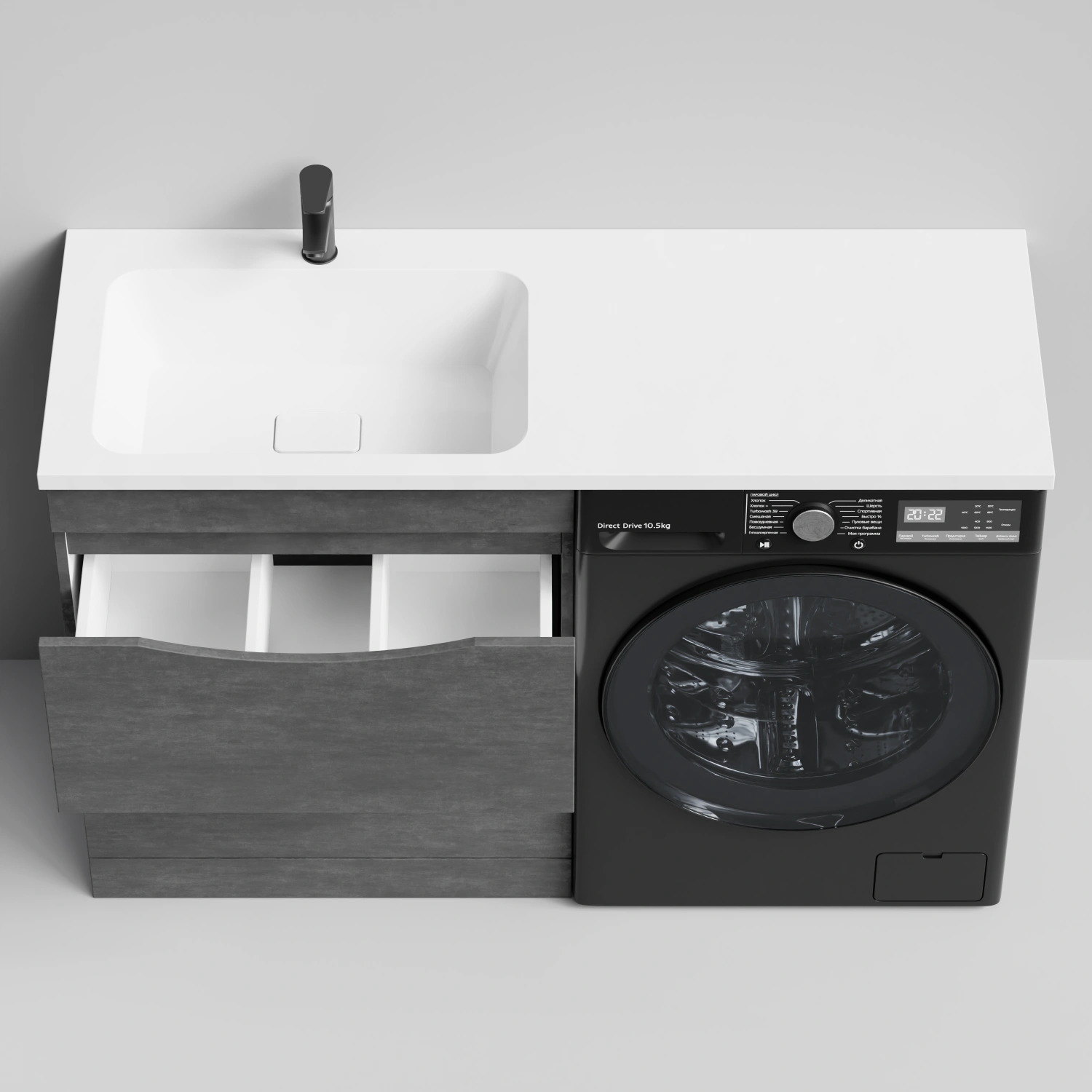 Тумба Vod-ok 68 с раковиной Смайл 130 напольная, под стиральную машину, левая, Серый камень от магазина Vanna-Vanna.ru!