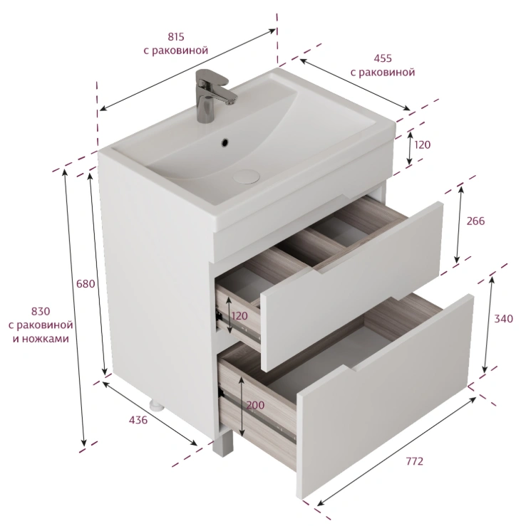 Тумба напольная Onika Ламина 80 с раковиной Фостер 80, белая от магазина Vanna-Vanna.ru!