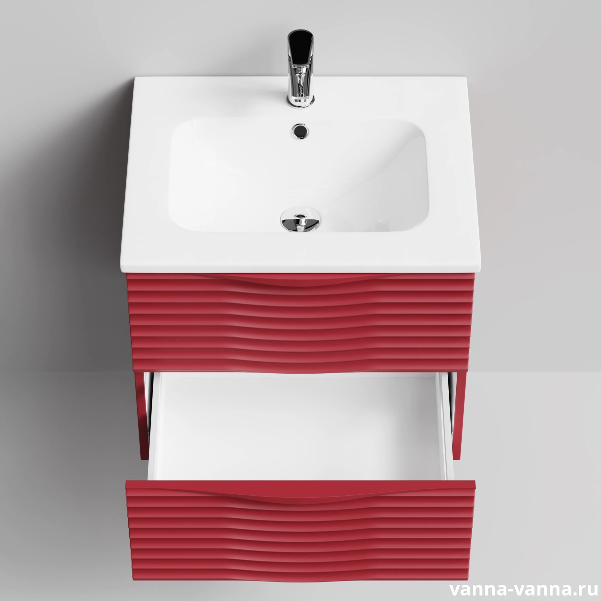 Тумба с раковиной Vod-ok Elite Эйфория 60 F2 волна, 2 ящика, подвесная, Пурпурно-красный RAL 3004 от магазина Vanna-Vanna.ru!