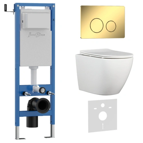 Комплект 3в1 IBERICA BLANCA инсталляция SILENCIO MINI, унитаз BILBAO ALTO белый, кнопка смыва INOX-O золото глянцевое (IB.001M.BLA.231.816) от магазина Vanna-Vanna.ru!