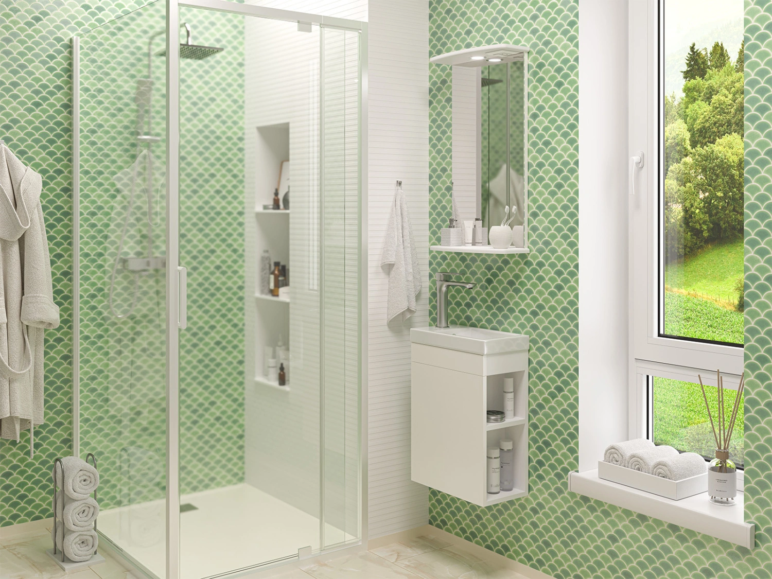 Тумба с раковиной Misty Мини 40 с открытыми полками, подвесная, белый от магазина Vanna-Vanna.ru!