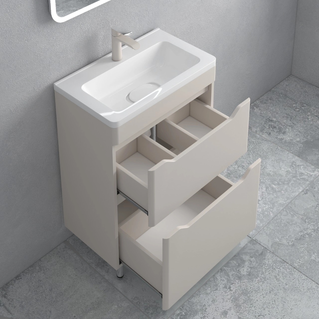 Тумба напольная Corozo Бирма 60 Z2, кашемир, с раковиной Modul Slim 60 от магазина Vanna-Vanna.ru!