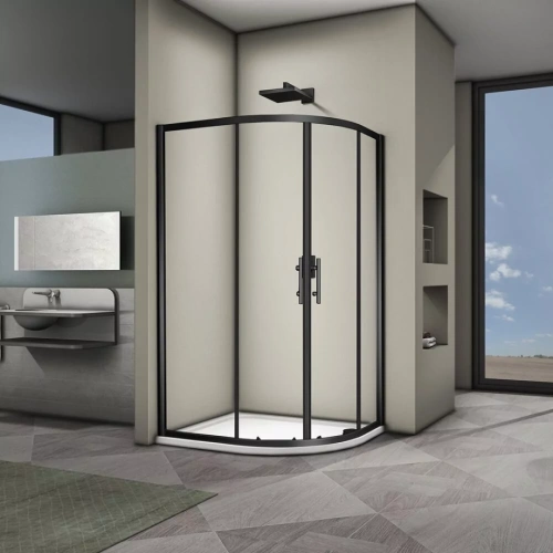 Душевой уголок Veconi RV08B-10090-01-C3 100x90 асимметричный, без поддона, прозрачное стекло, черный матовый от магазина Vanna-Vanna.ru!