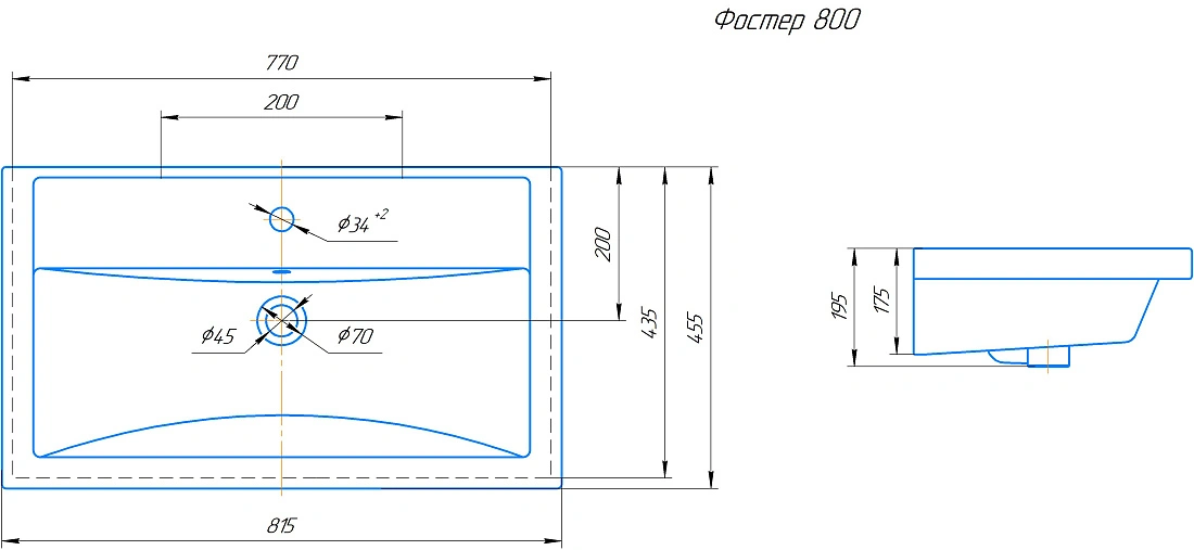 Тумба Onika Дарон 80 подвесная с раковиной Фостер 80, дуб крафт золотой