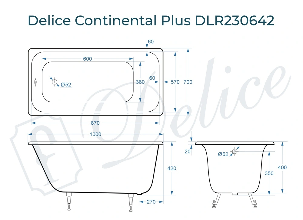 Ванна чугунная Delice Continental PLUS 100х70 DLR230642 от магазина Vanna-Vanna.ru!