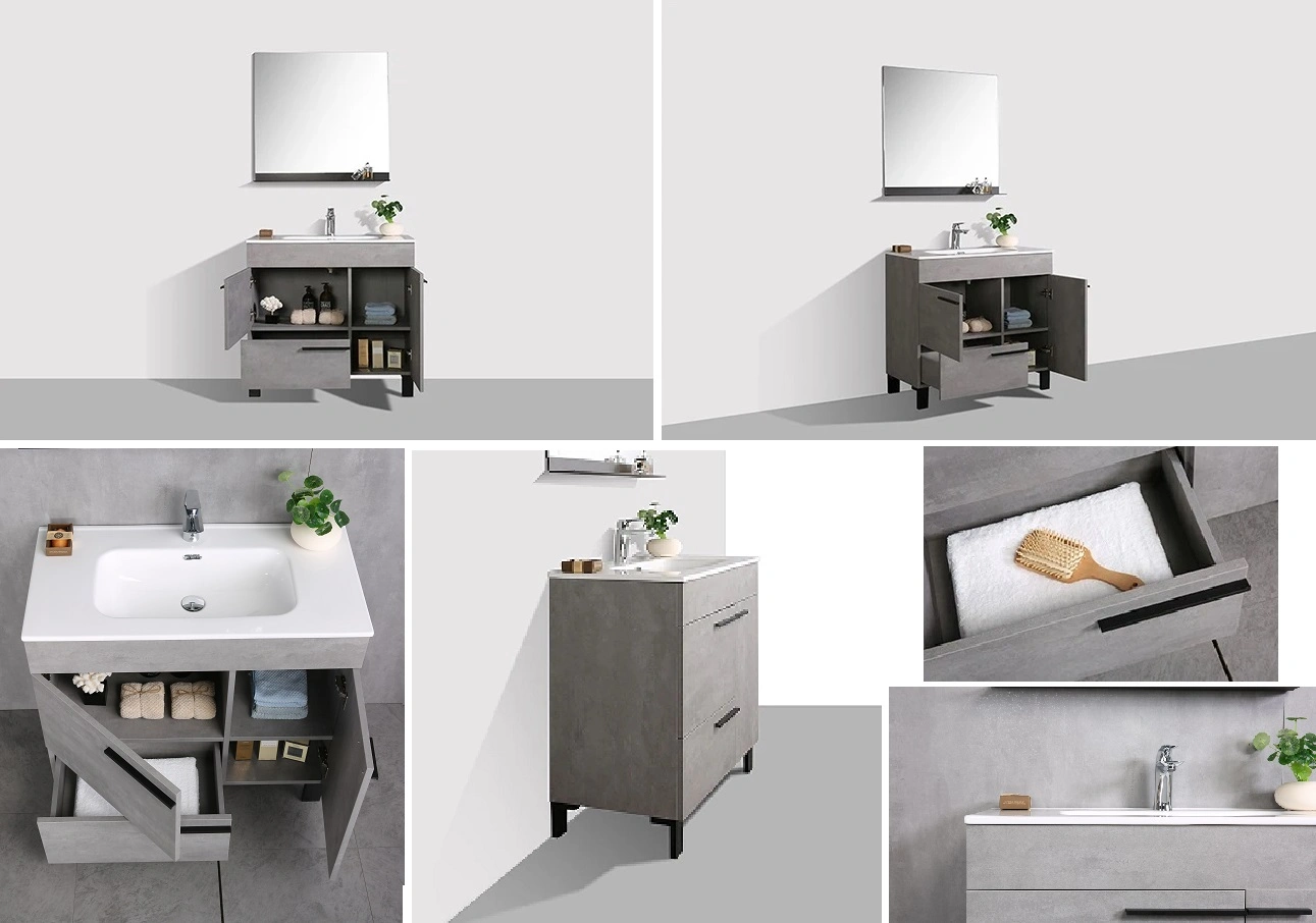 Тумба с раковиной Parly Gill 80 напольная, цементно серый