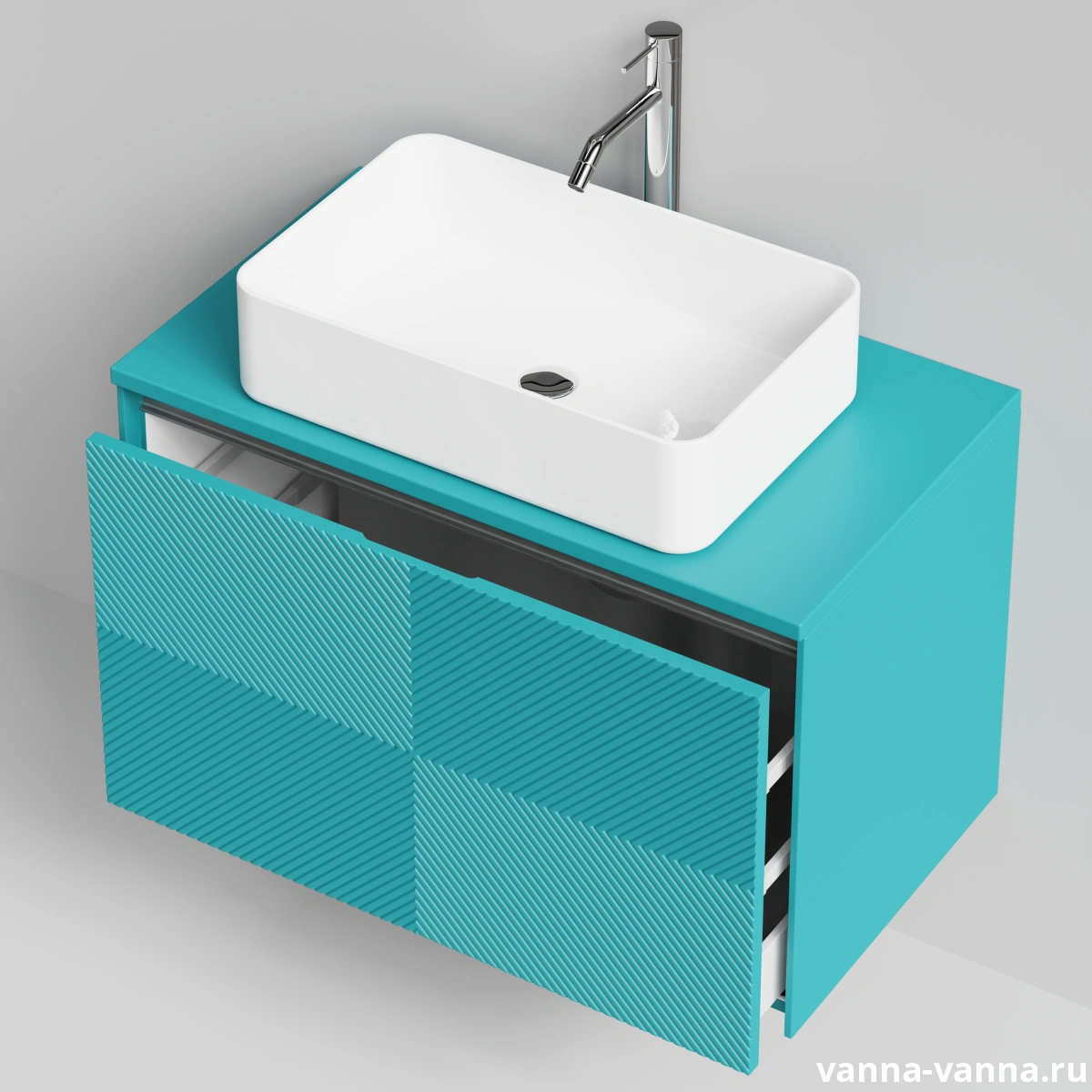 Тумба с раковиной Vod-ok Elite Соло 80, 1 ящик, подвесная, Водная синь RAL 5021 от магазина Vanna-Vanna.ru!