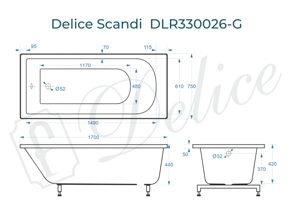 Ванна из литьевого мрамора Delice Scandi 170х75 глянцевая DLR330026-G от магазина Vanna-Vanna.ru!