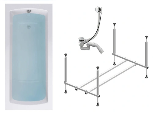 Комплект (3в1) Акриловая ванна TIMO RITTA1570 150*70*63+Каркас + Слив-перелив