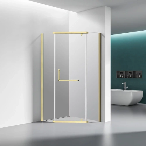 Душевой угол Veconi Rovigo RV-36G, 800x800x1950, брашированное золото, стекло прозрачное от магазина Vanna-Vanna.ru!