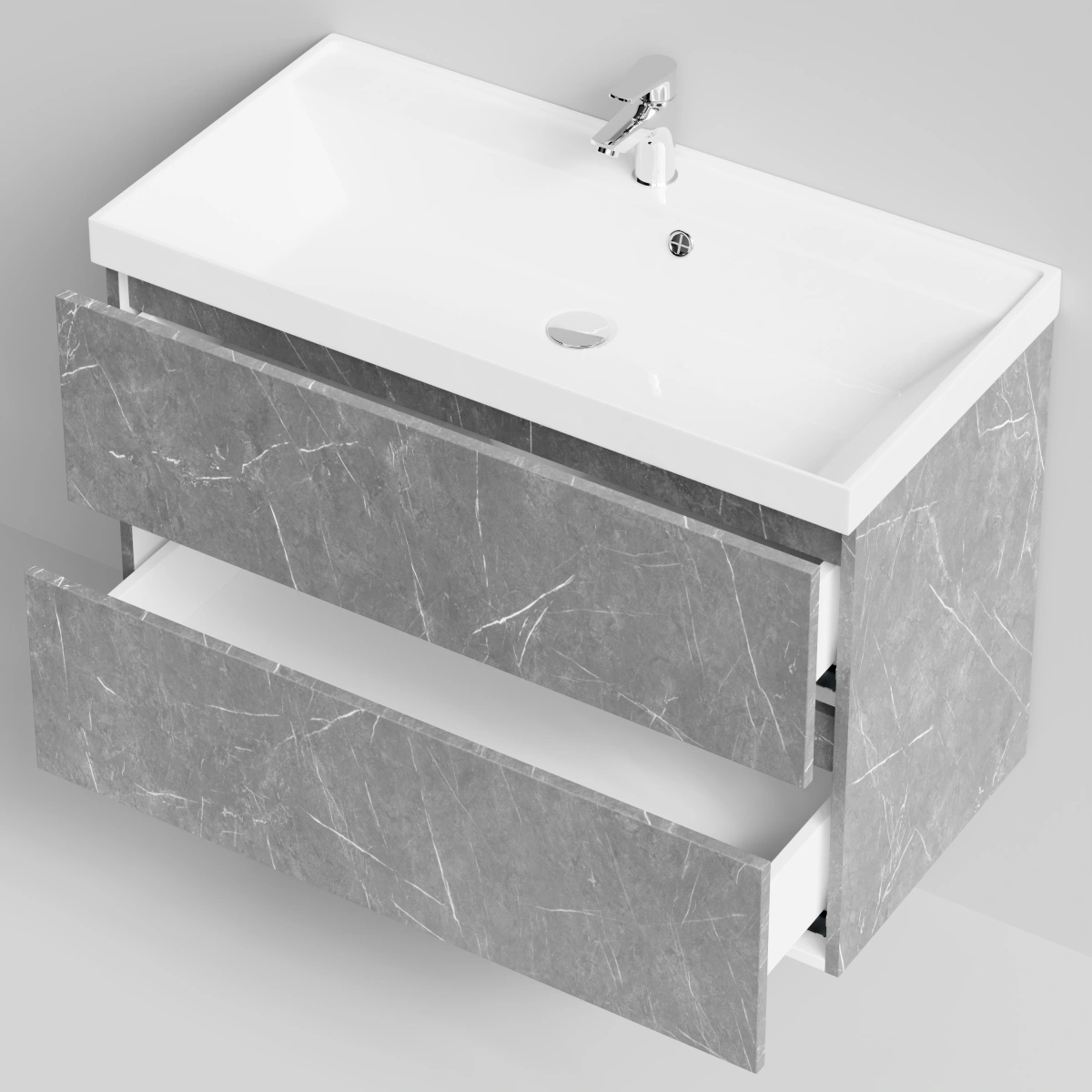 Тумба с раковиной Vod-ok Бест 90  подвесная, Мрамор Серый софт тач от магазина Vanna-Vanna.ru!