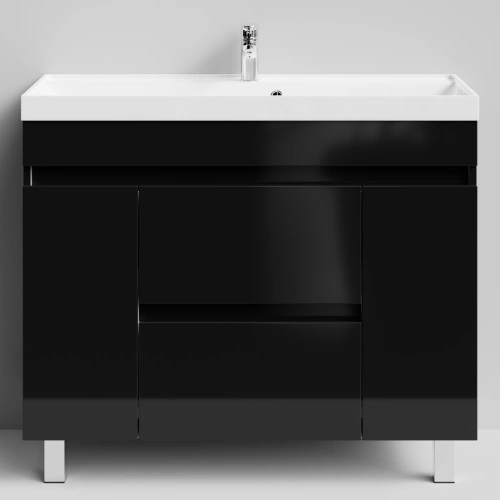 Тумба с раковиной Vod-ok Бест 100 (2 ящика, 2 двери) напольная, черный глянец от магазина Vanna-Vanna.ru!