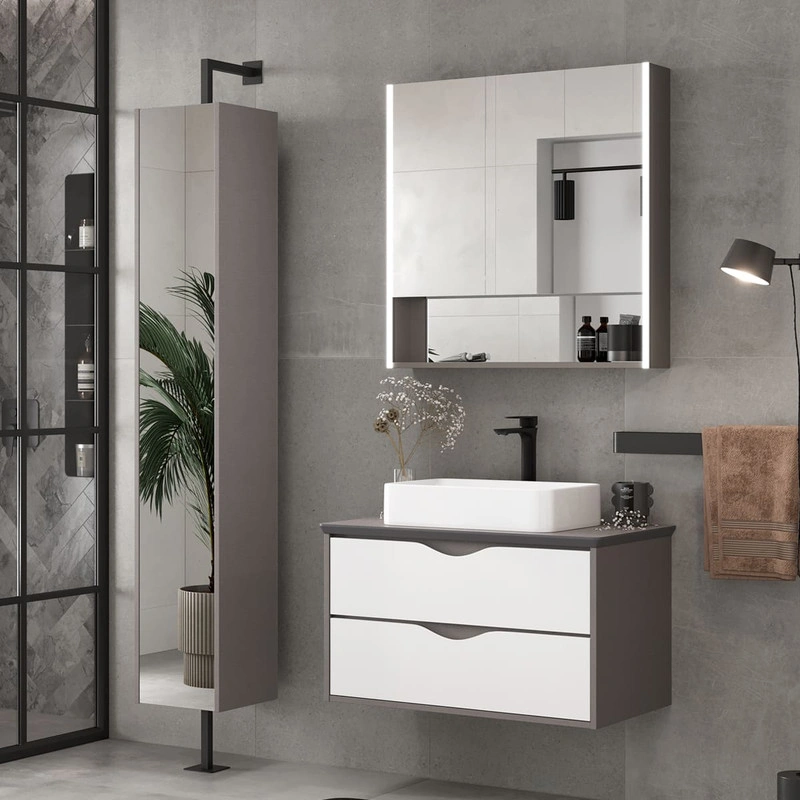 Зеркальный шкаф EQUIL Smile LED 80 лен антрацит от магазина Vanna-Vanna.ru!