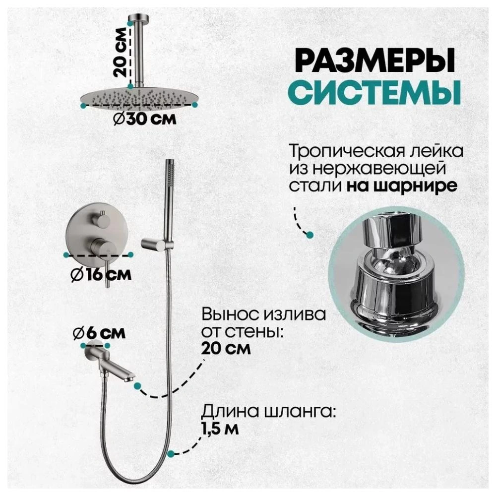 Душевая система встраиваемая Grocenberg GB5099NK-2, никель от магазина Vanna-Vanna.ru!