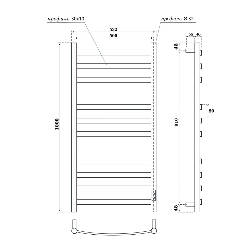 Полотенцесушитель электрический APEXTERMO Umbra UM00105WM 1000x500, белый матовый от магазина Vanna-Vanna.ru!