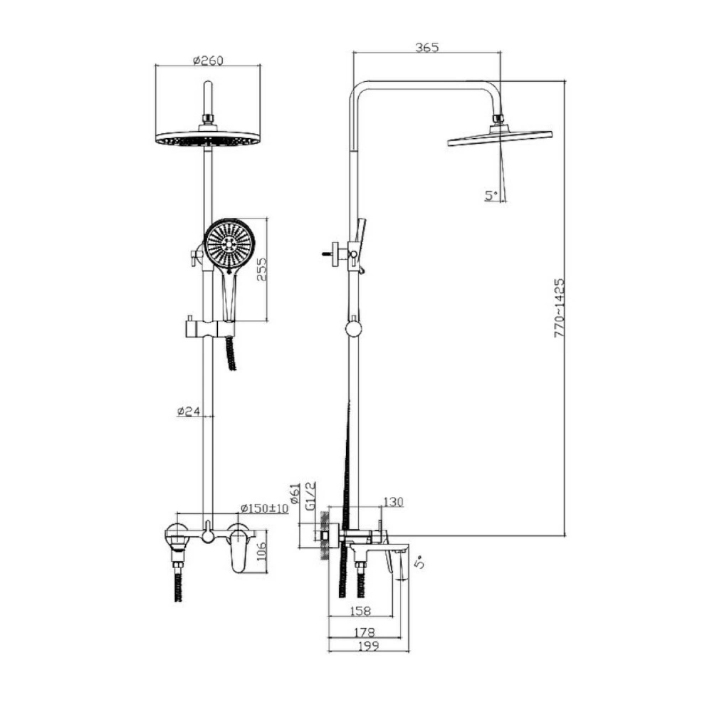 Душевая система Raglo R31.24.06, черный от магазина Vanna-Vanna.ru!