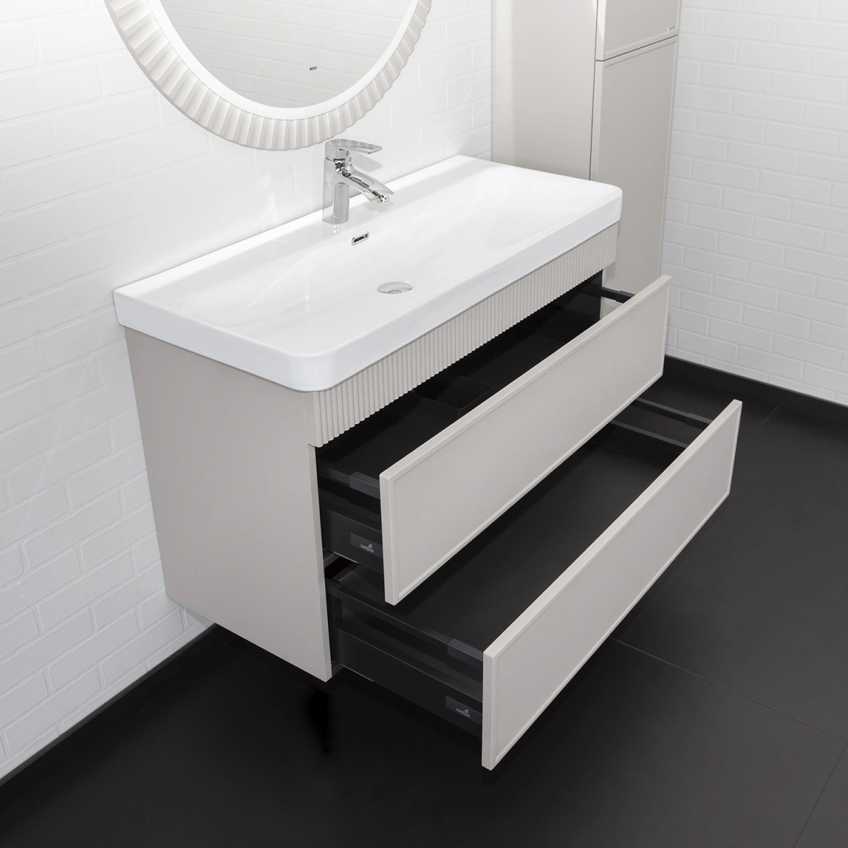 Тумба подвесная Comforty Мадрид 100М2(Н) серый шёлк с раковиной CF19595BX-100 от магазина Vanna-Vanna.ru!