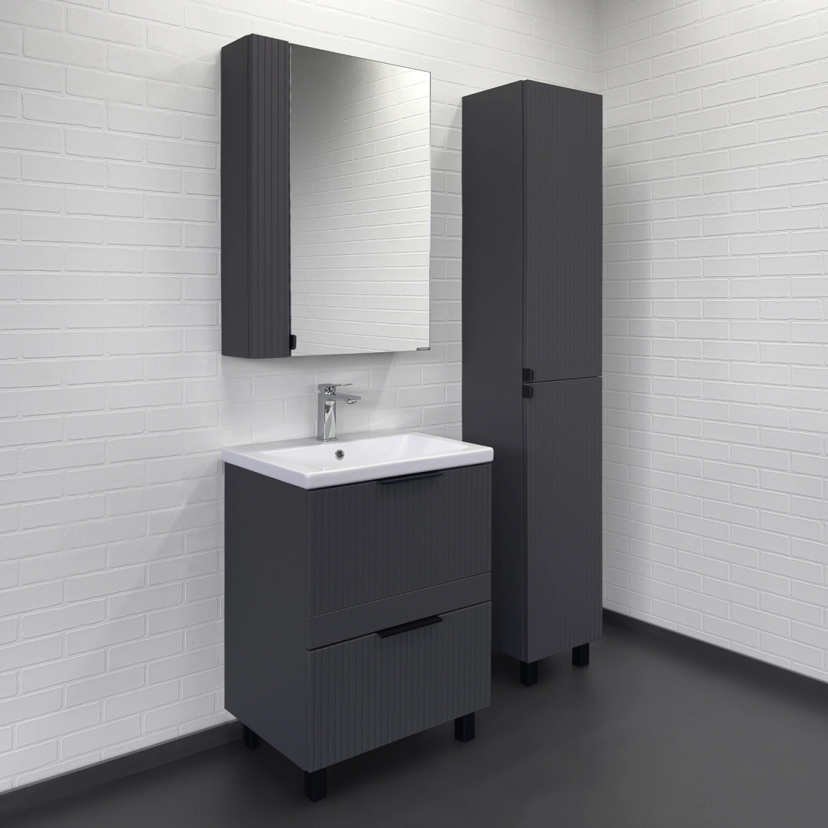 Тумба напольная Comforty Лима-60Н2 антрацит с раковиной Комо 60 от магазина Vanna-Vanna.ru!