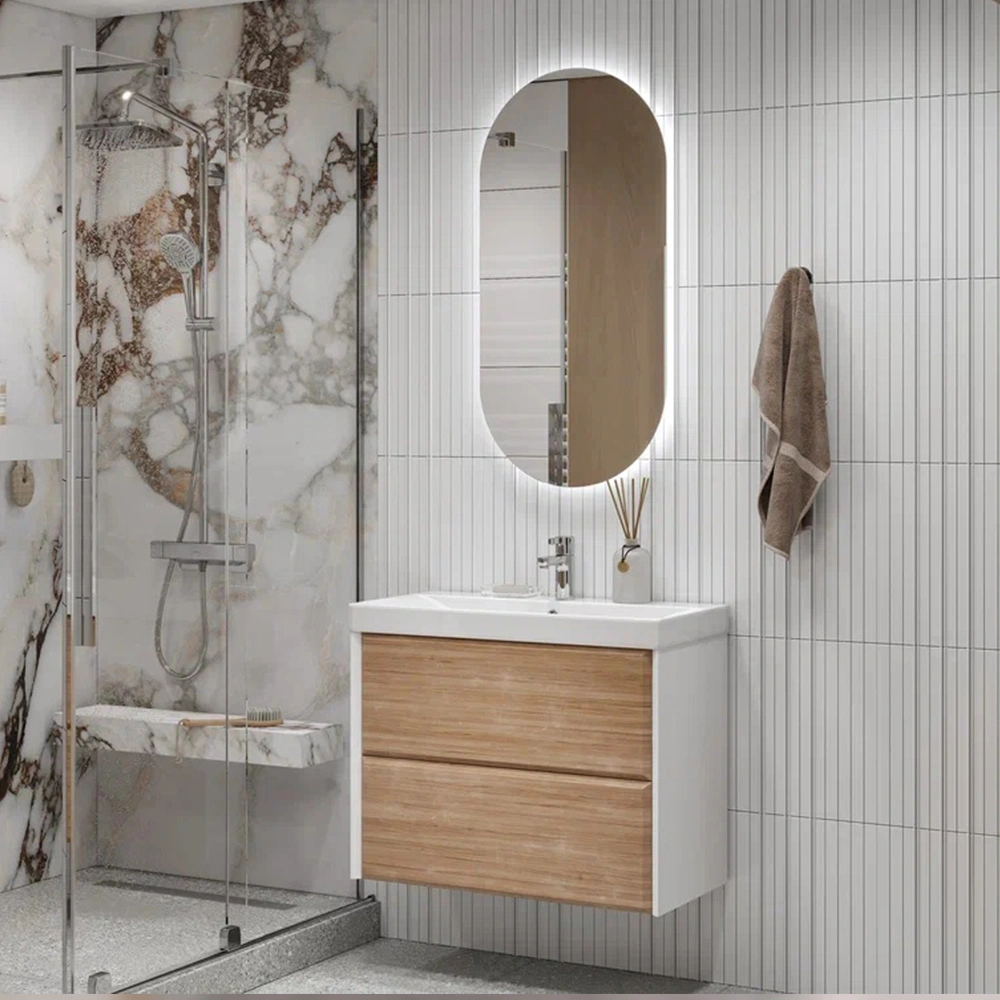 Тумба с раковиной подвесная Velvex Gesso tp.GES.9696.80.2Y белый матовый/дуб сонома, 80 см от магазина Vanna-Vanna.ru!