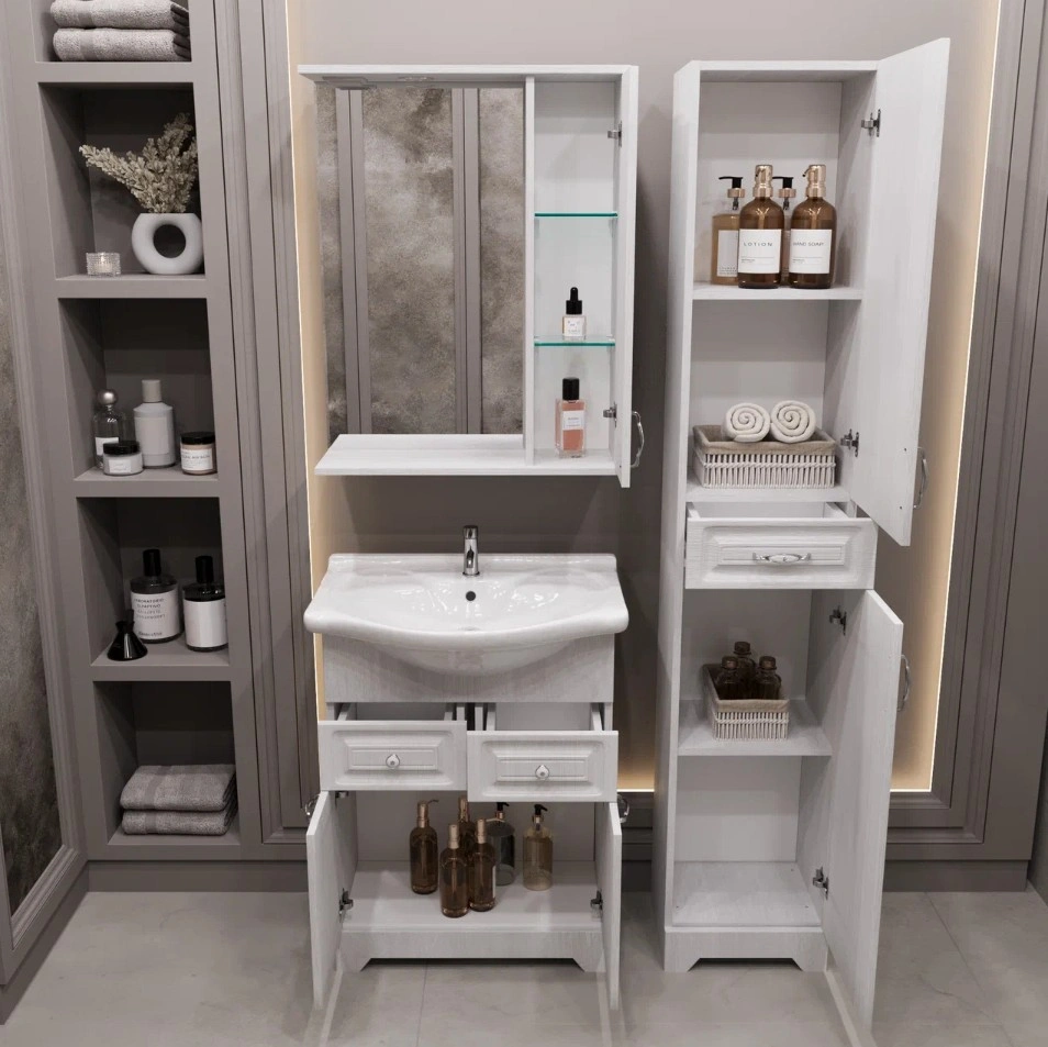 Зеркало со шкафчиком Stella Polar Кармела 65/С R свет, Люкс белое серебро от магазина Vanna-Vanna.ru!