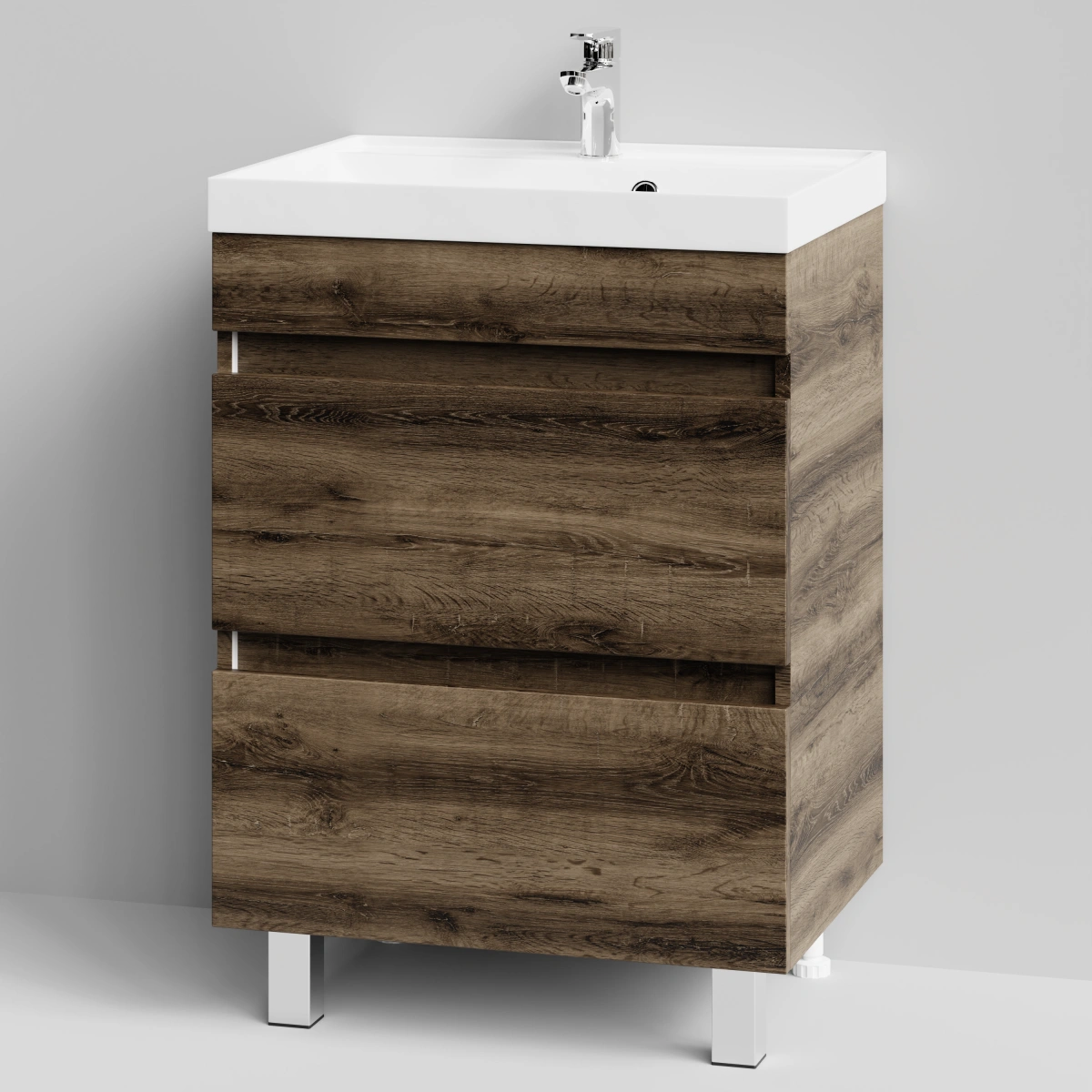 Тумба с раковиной Vod-ok Бест 60  напольная, Дуб крымский коричневый от магазина Vanna-Vanna.ru!